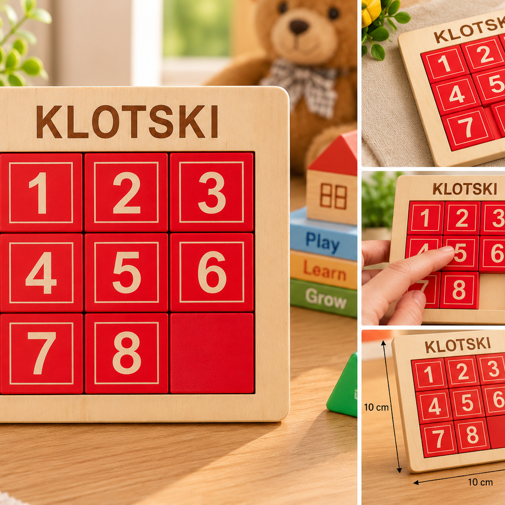 Wooden Klotski Number Sliding Puzzle – 1 to 8 Educational Brain Teaser & Logic Game for Kids
