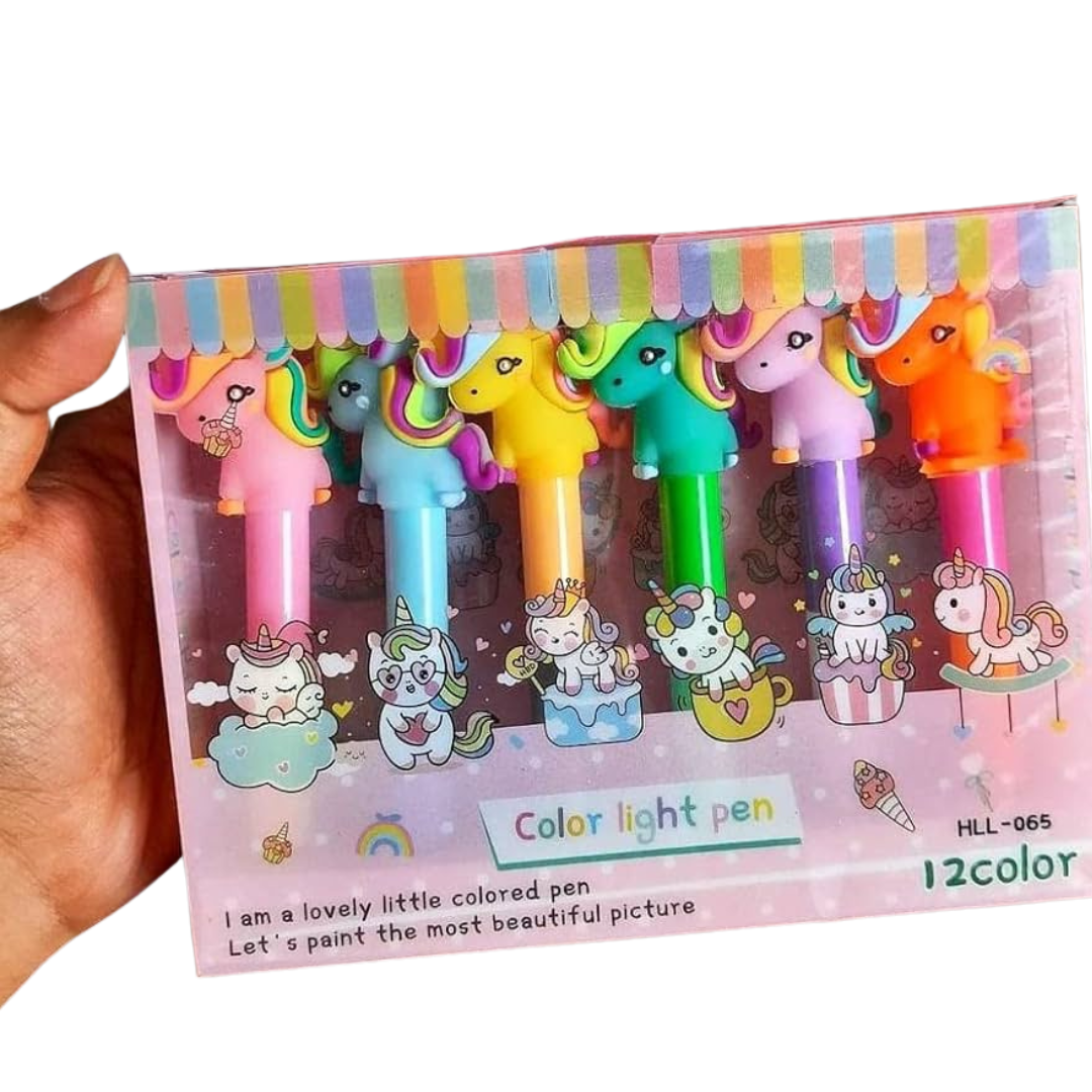 Double-Sided Unicorn Highlighters – 6 Pens, 12 Colours