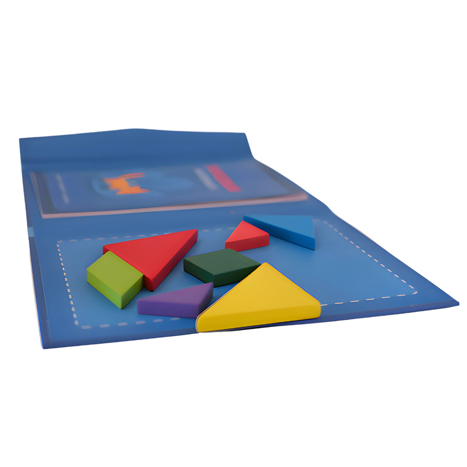 Wooden Tangram Travel Game Pack of 2 Magnetic Puzzle Book Game Tangrams Jigsaw Shapes with Solution Traveler Challenge IQ Educational Toy for 3-99 Years