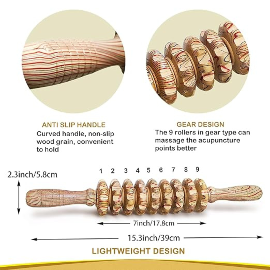Gear Design 360° Rotation Wooden Massager Stick