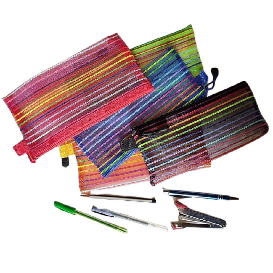 Rainbow Zipper Mesh Pouch for Travel (Pack of 5)