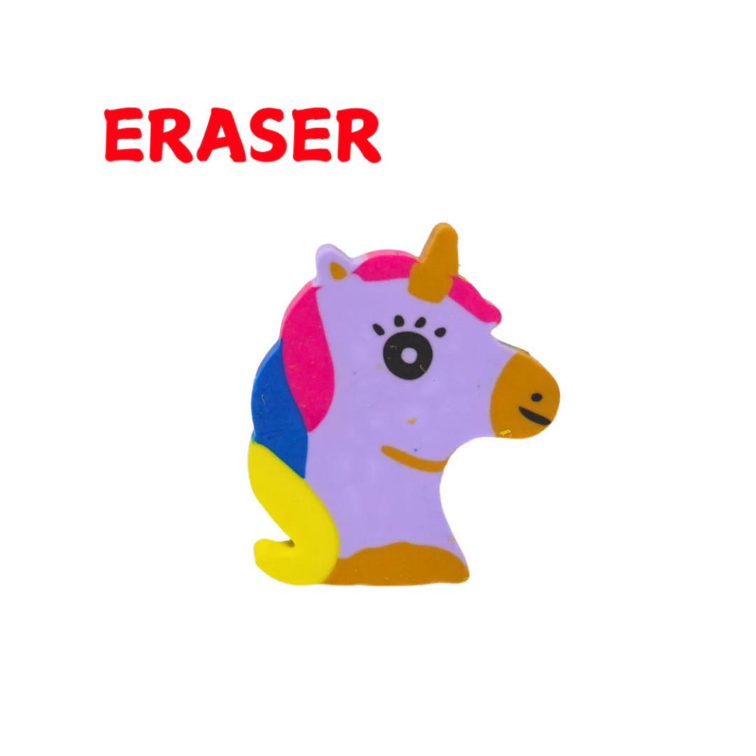 Combo of 11 - Kids Pencil box, erasable pen, unicorn eraser, rainbow pencil etc.