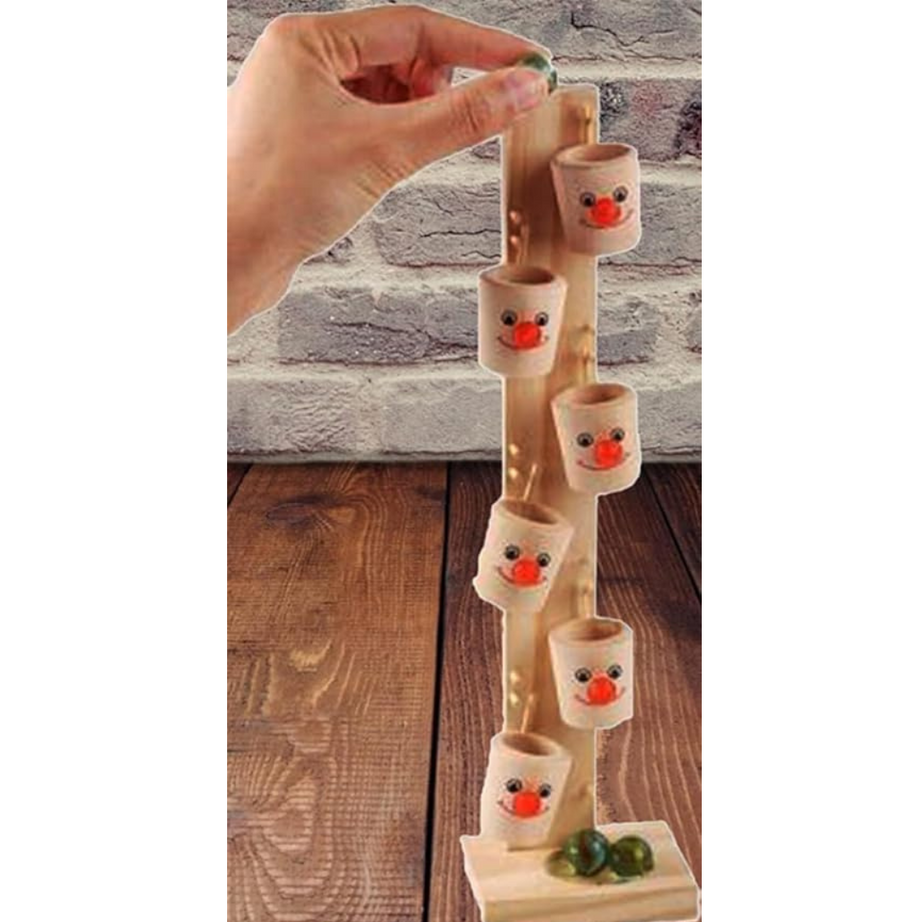 Wooden Basket Clown Ball | Marble Run | Goli Game – Montessori Activity Toy for Kids(Random colours)