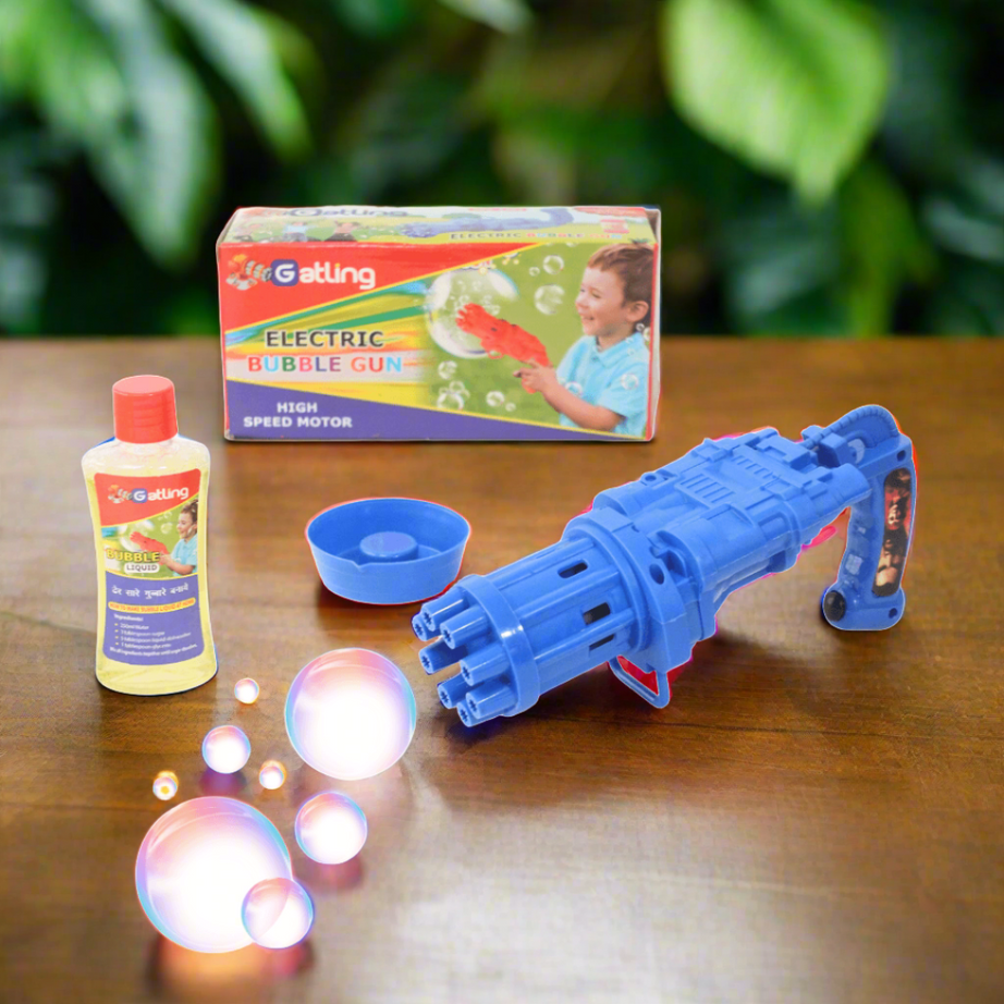 8 Hole Electric Gatling Bubble Gun for Kids with Soap Solution-1 Bubble Gun(Random colour will be send) - Kids Bestie