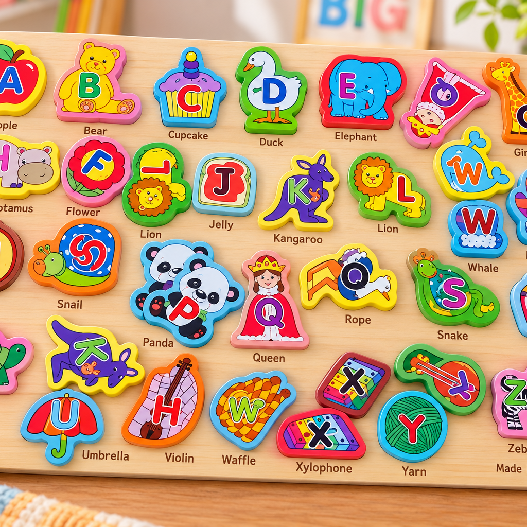 Wooden Alphabet Learning Puzzle Board – A to Z Educational ABC Matching Toy for Kids