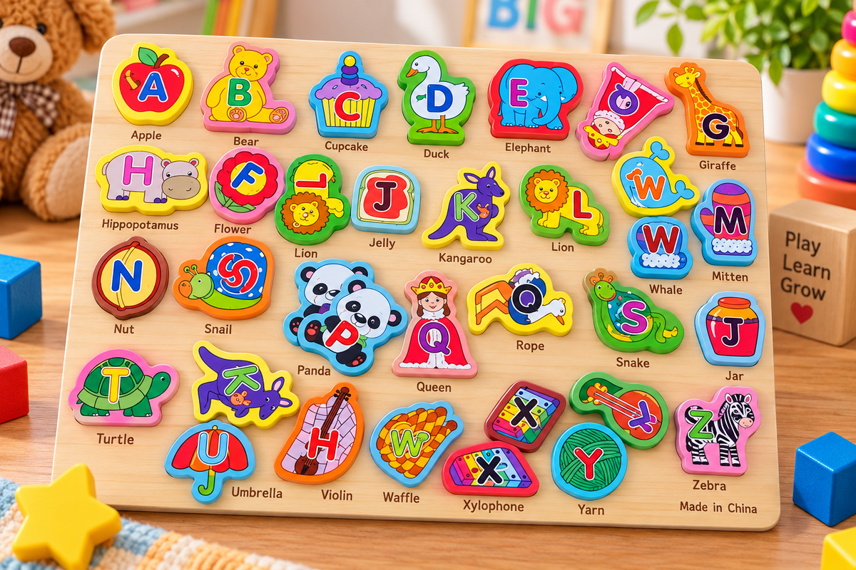 Wooden Alphabet Learning Puzzle Board – A to Z Educational ABC Matching Toy for Kids