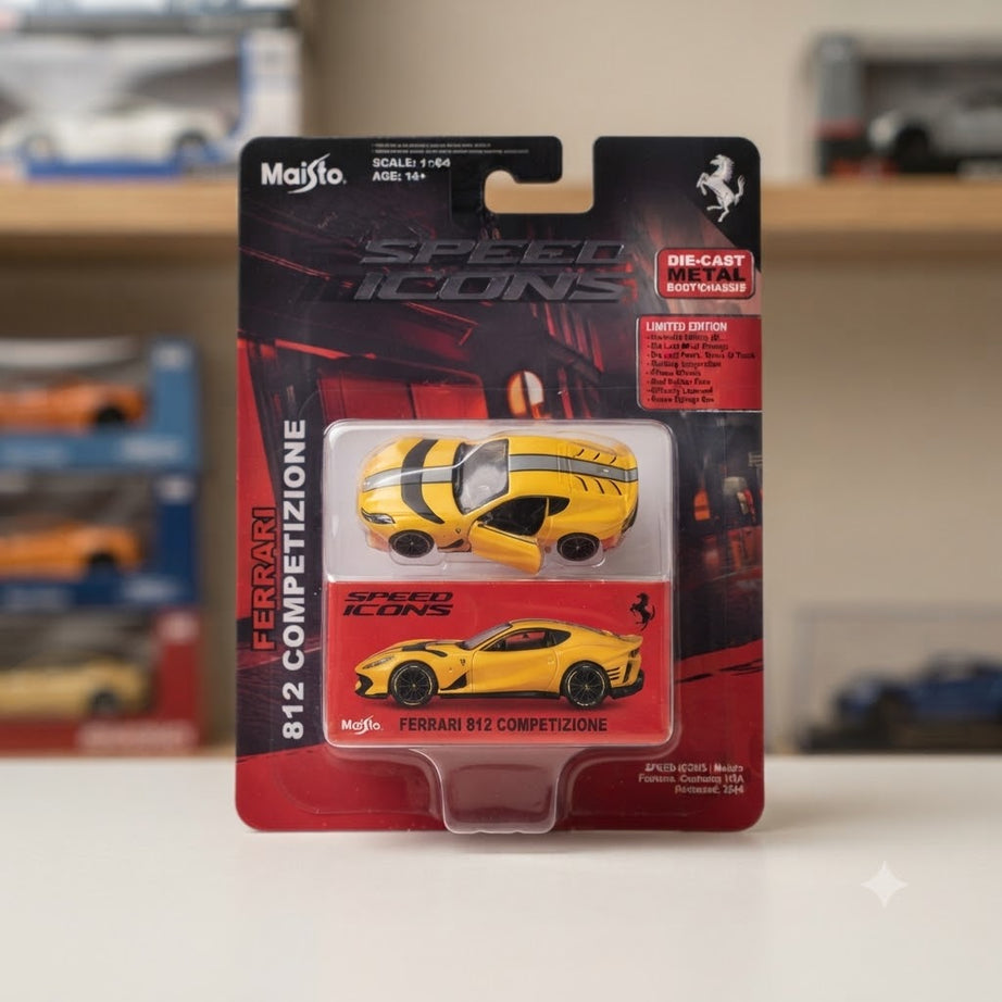 Maisto 1:64 Scale Ferrari Speed Icons Die-Cast Model Car Assortment (296 GTB Assetto Fiorano & 812 Competizione)