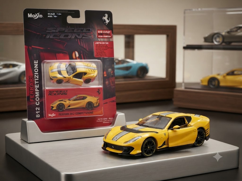 Maisto 1:64 Scale Ferrari Speed Icons Die-Cast Model Car Assortment (296 GTB Assetto Fiorano & 812 Competizione)