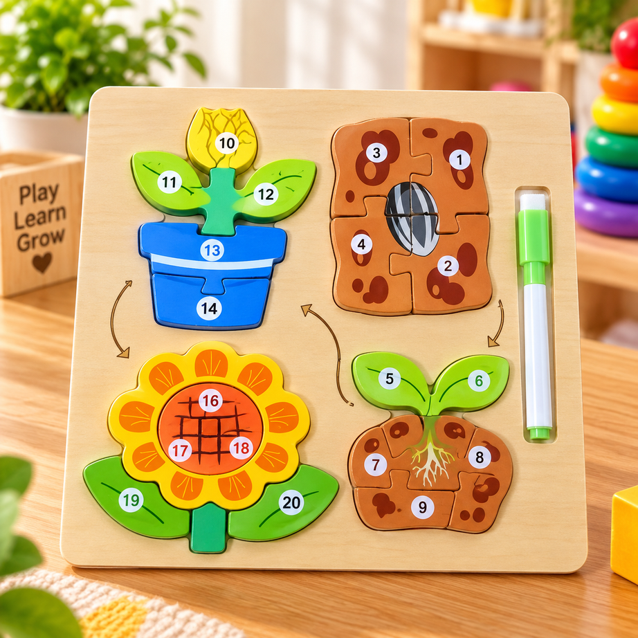 Wooden Life Cycle Learning Puzzle Board – Numbered Educational Jigsaw for Kids | Assorted Designs