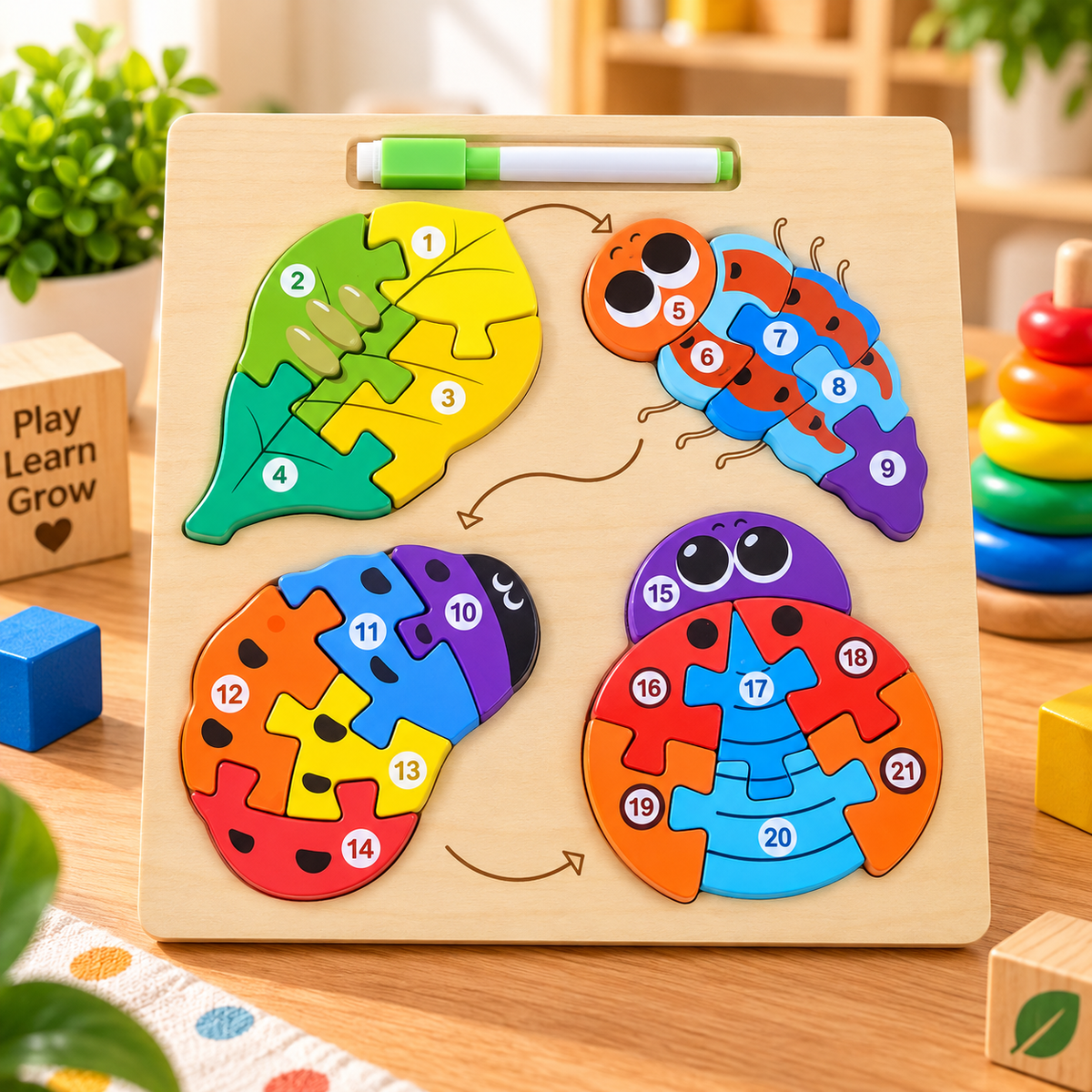 Wooden Life Cycle Learning Puzzle Board – Numbered Educational Jigsaw for Kids | Assorted Designs