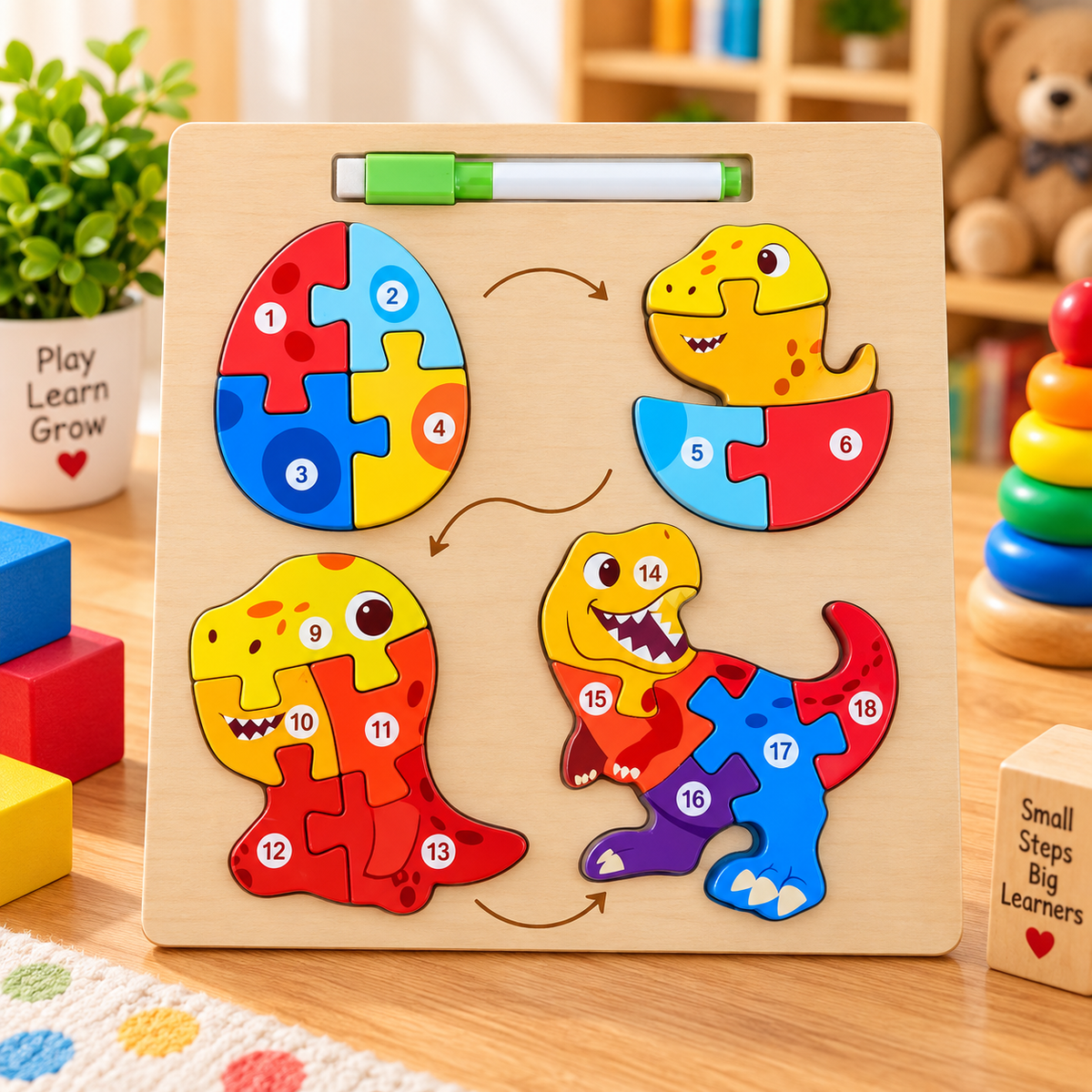 Wooden Life Cycle Learning Puzzle Board – Numbered Educational Jigsaw for Kids | Assorted Designs