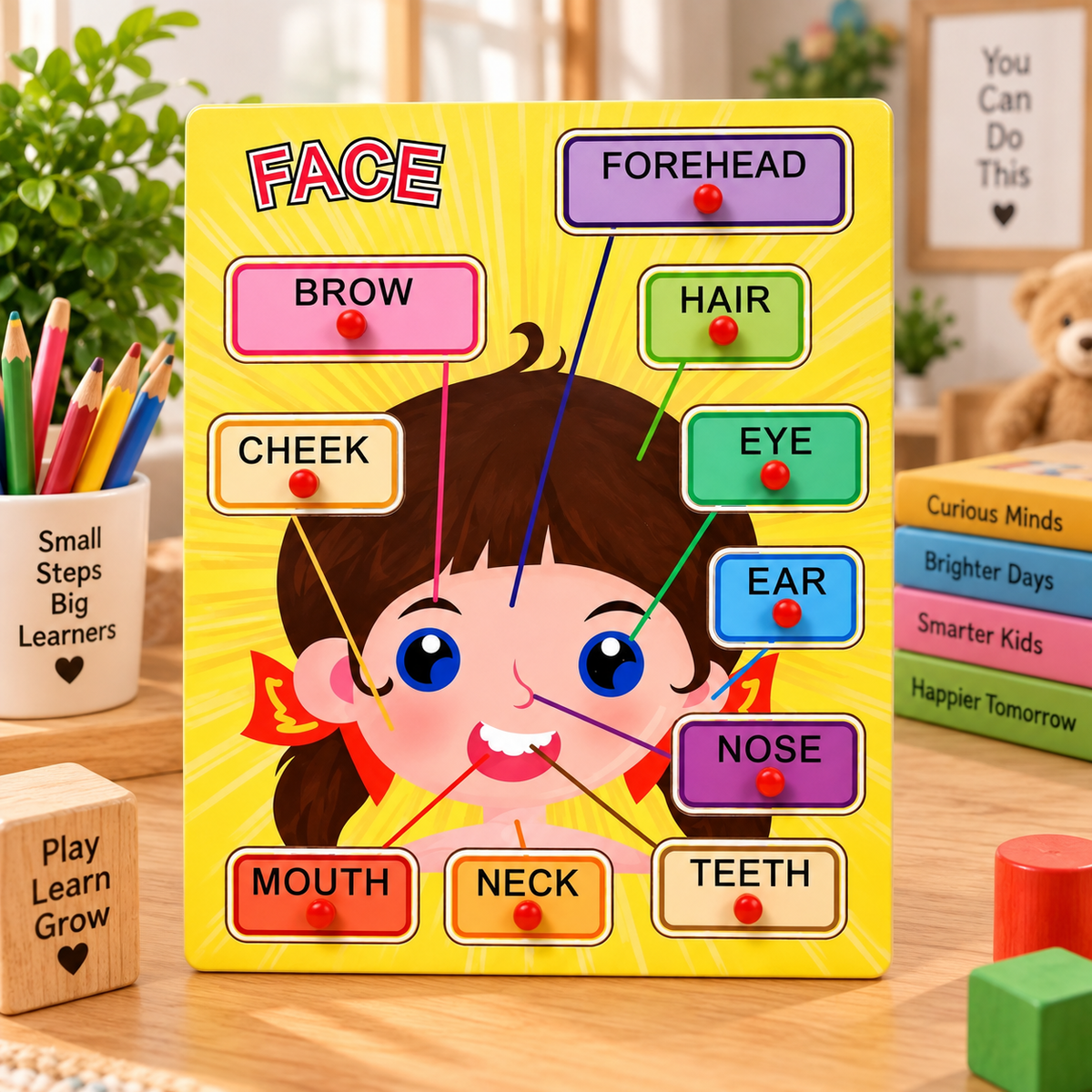 Wooden Face Parts Learning Knob Puzzle for Kids – Educational Body Parts Recognition & Early Learning Toy