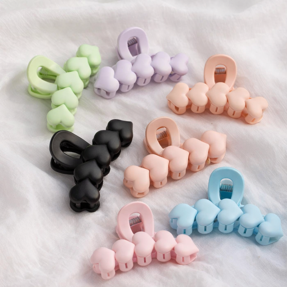 Heart Design Mini Hair Claw Clips | Matte Finish Strong Hold Hair Accessories (Random Colour)