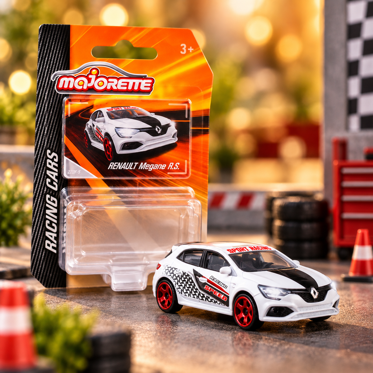 Majorette Renault Megane R.S. Racing Cars Die-Cast Model – White Sports Car with Red Wheels