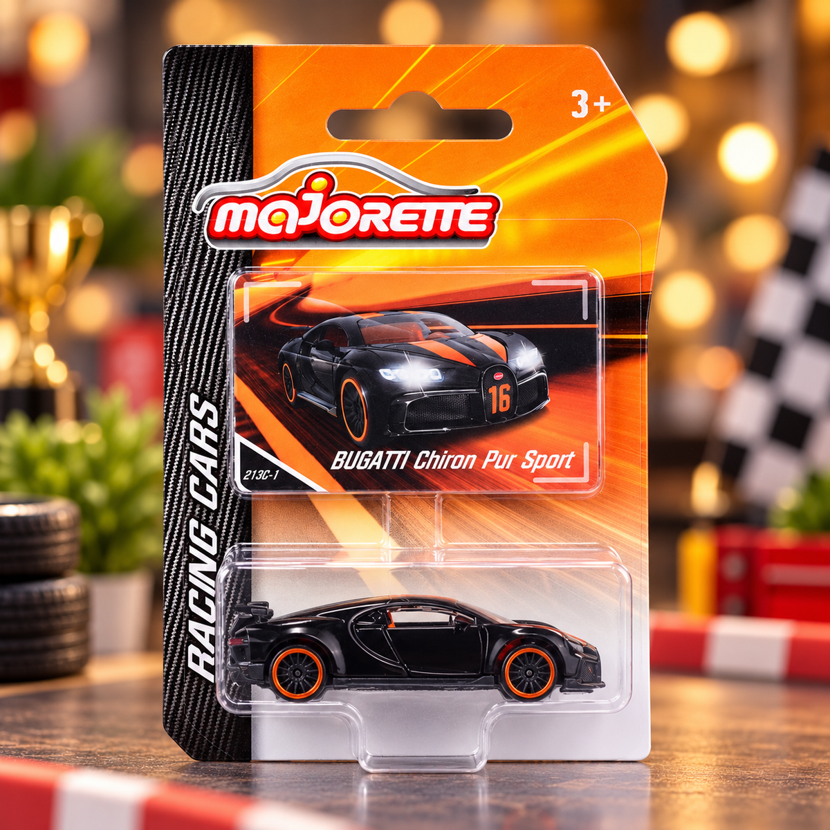 Majorette Bugatti Chiron Pur Sport Racing Cars Die-Cast Model – Black & Orange Collectible Supercar Toy