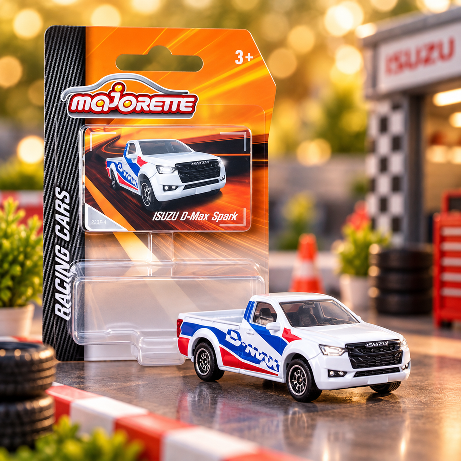Majorette Isuzu D-Max Spark Racing Cars Die-Cast Pickup Truck – White, Blue & Red Collectible Model