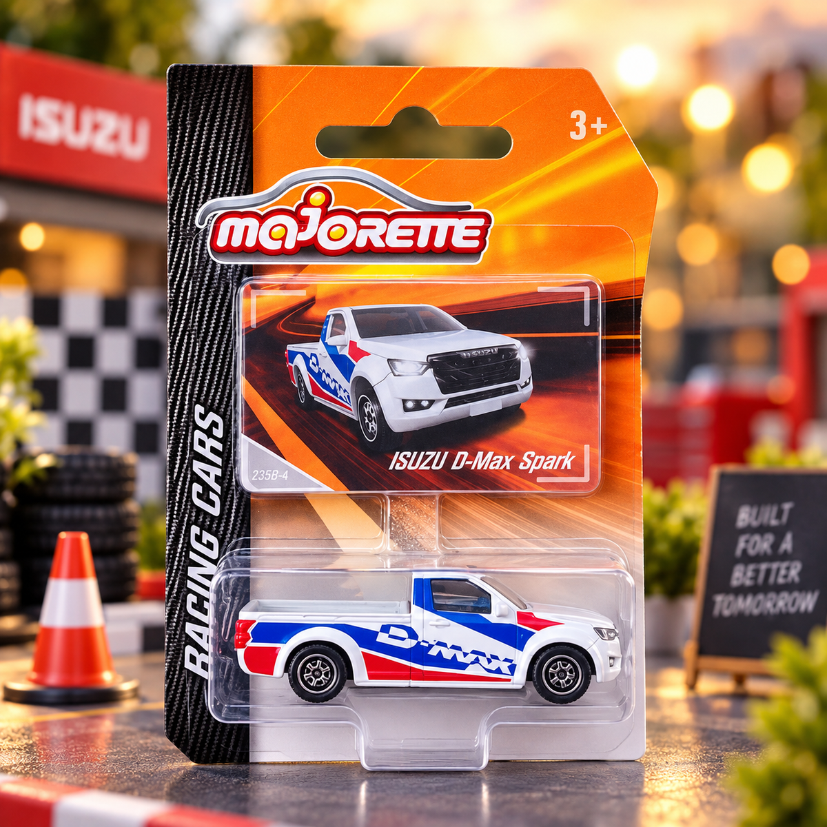 Majorette Isuzu D-Max Spark Racing Cars Die-Cast Pickup Truck – White, Blue & Red Collectible Model