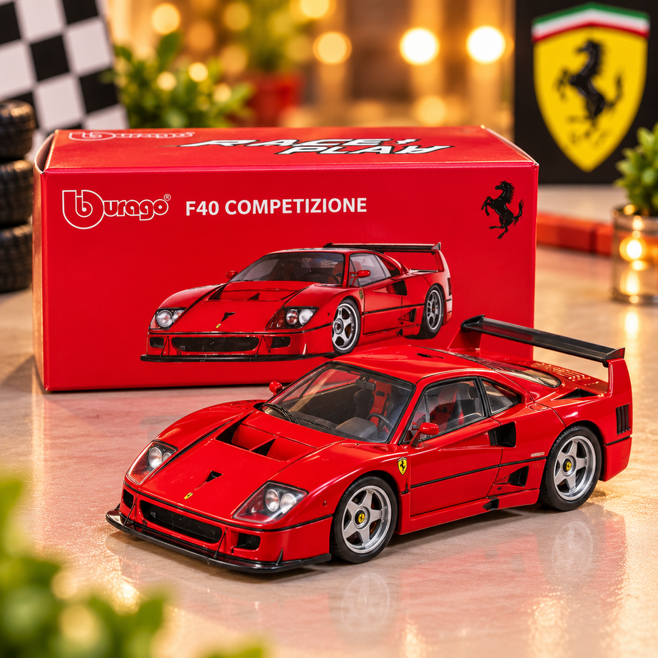 Bburago Ferrari F40 Competizione Die-Cast Model Car – Red Racing Supercar Collectible