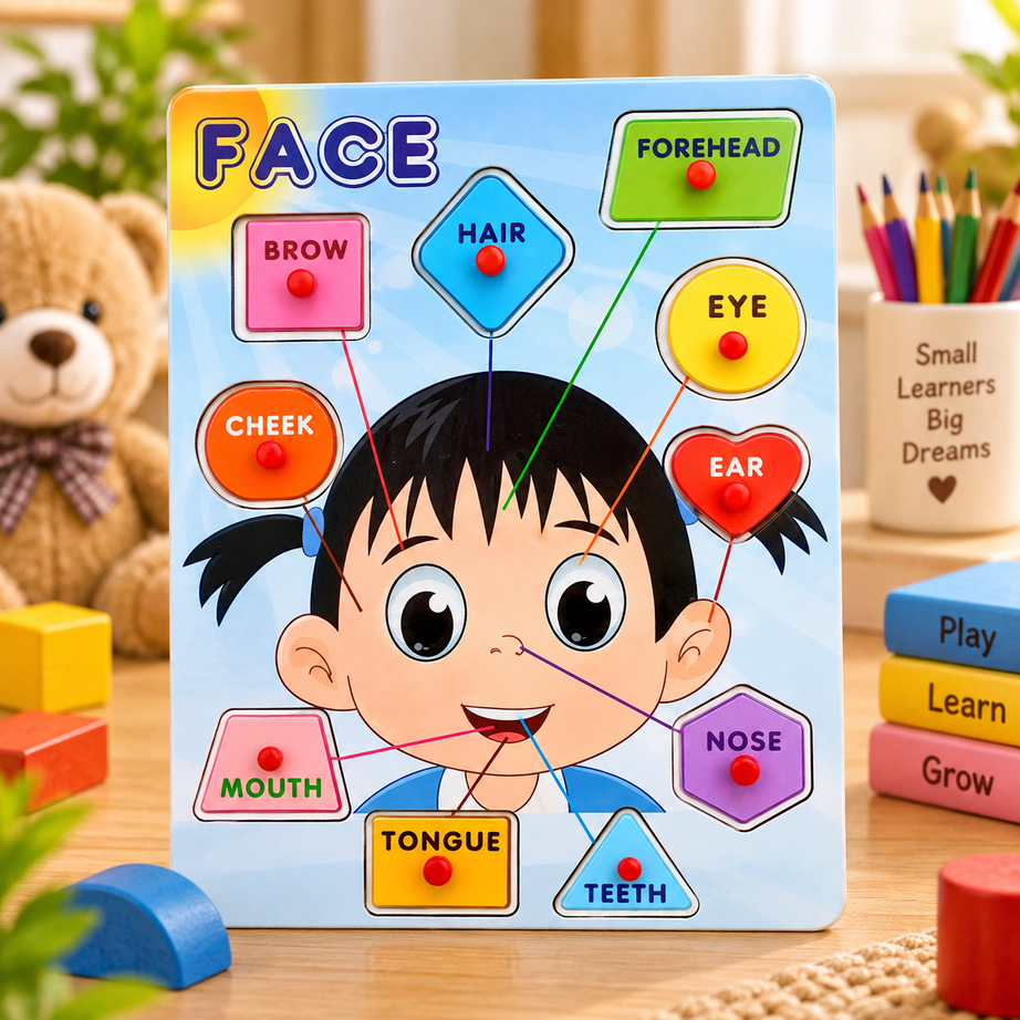 Wooden Face Parts Learning Knob Puzzle for Kids – Body Parts Recognition & Early Educational Toy