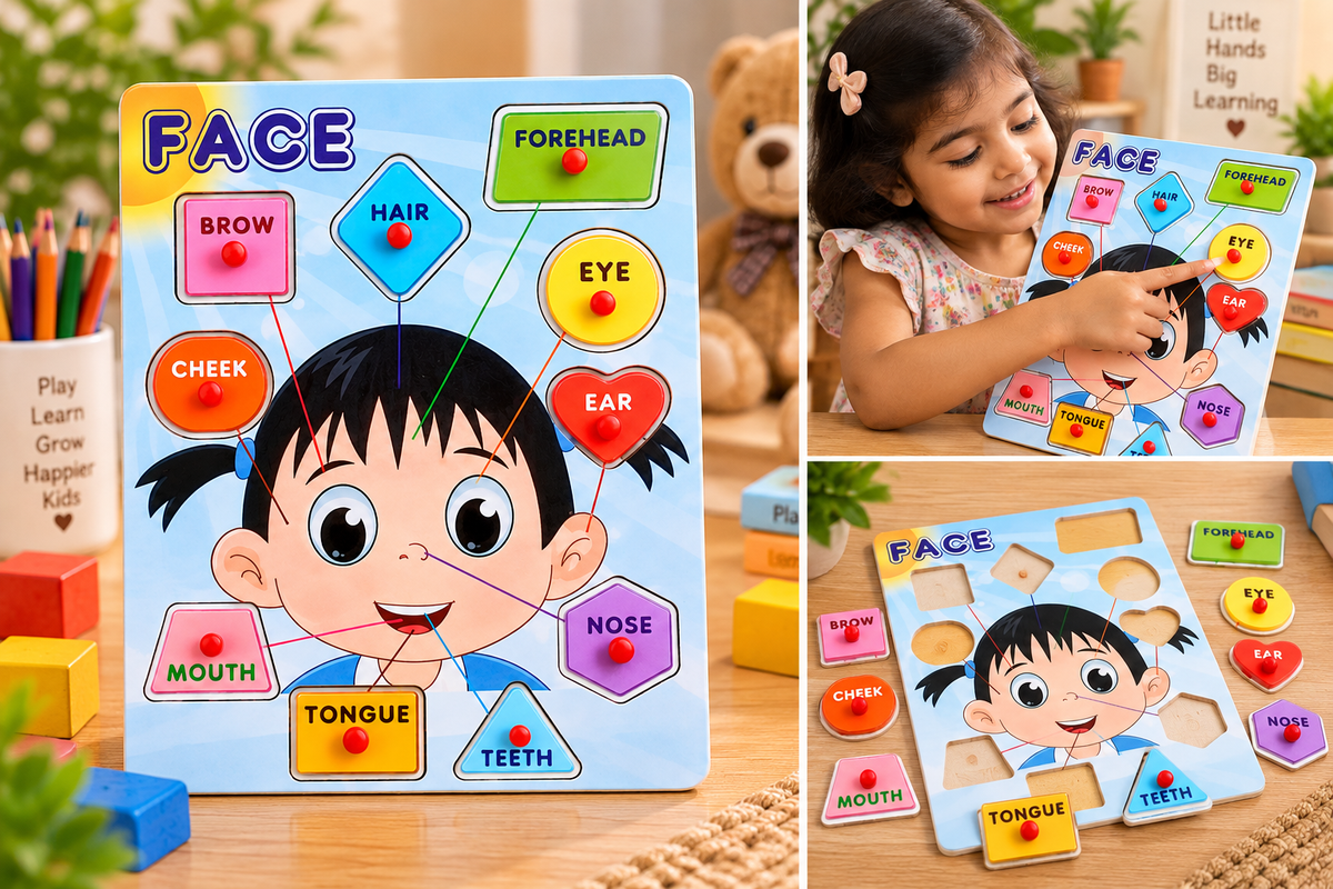 Wooden Face Parts Learning Knob Puzzle for Kids – Body Parts Recognition & Early Educational Toy