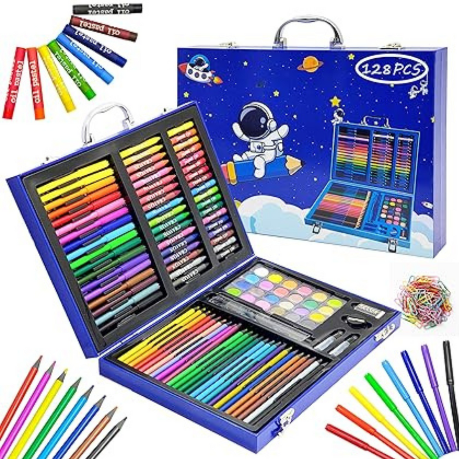 128 Pcs Space Theme Drawing & Painting Kit | Complete Art Set for Kids