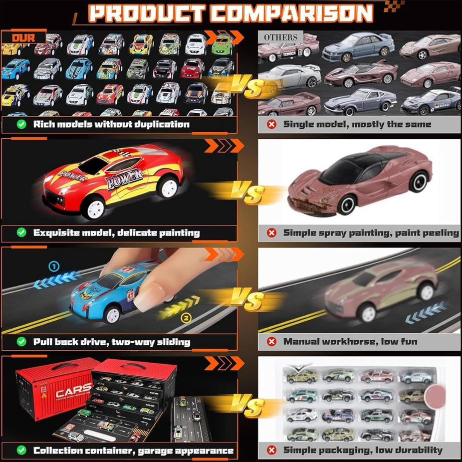 48-Piece Pull Back Car Set | Mini Racing Toy Vehicles for Kids 3+ | Bulk Cars & Trucks | Fun Learning Toys & Birthday Gifts for Boys & Girls