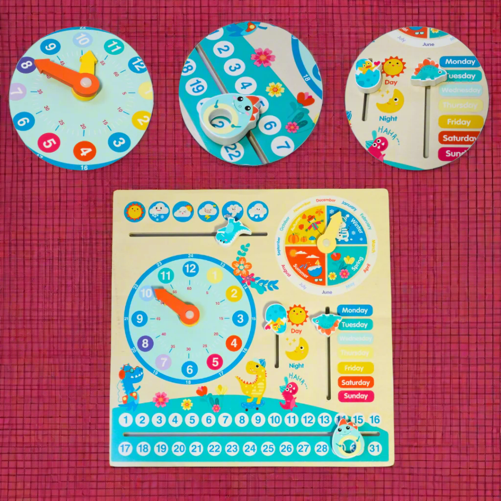 Kidsbestie-All in 1 Wooden Dinosaur Calendar Board