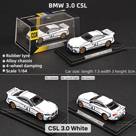 CCA BMW 3.0 CSL 1:64 Scale Diecast Collector Model Car with Display Case