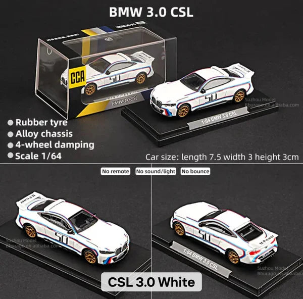 CCA BMW 3.0 CSL 1:64 Scale Diecast Collector Model Car with Display Case