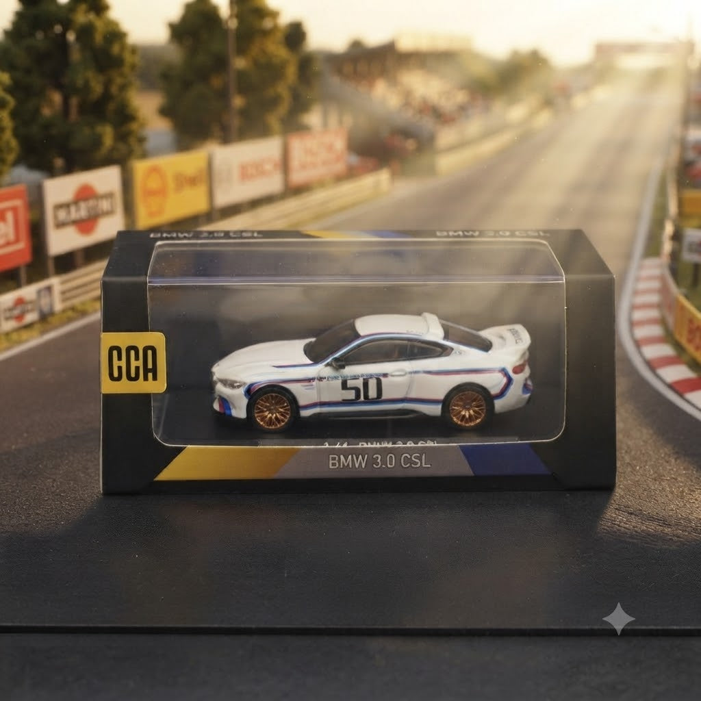 CCA BMW 3.0 CSL 1:64 Scale Diecast Collector Model Car with Display Case