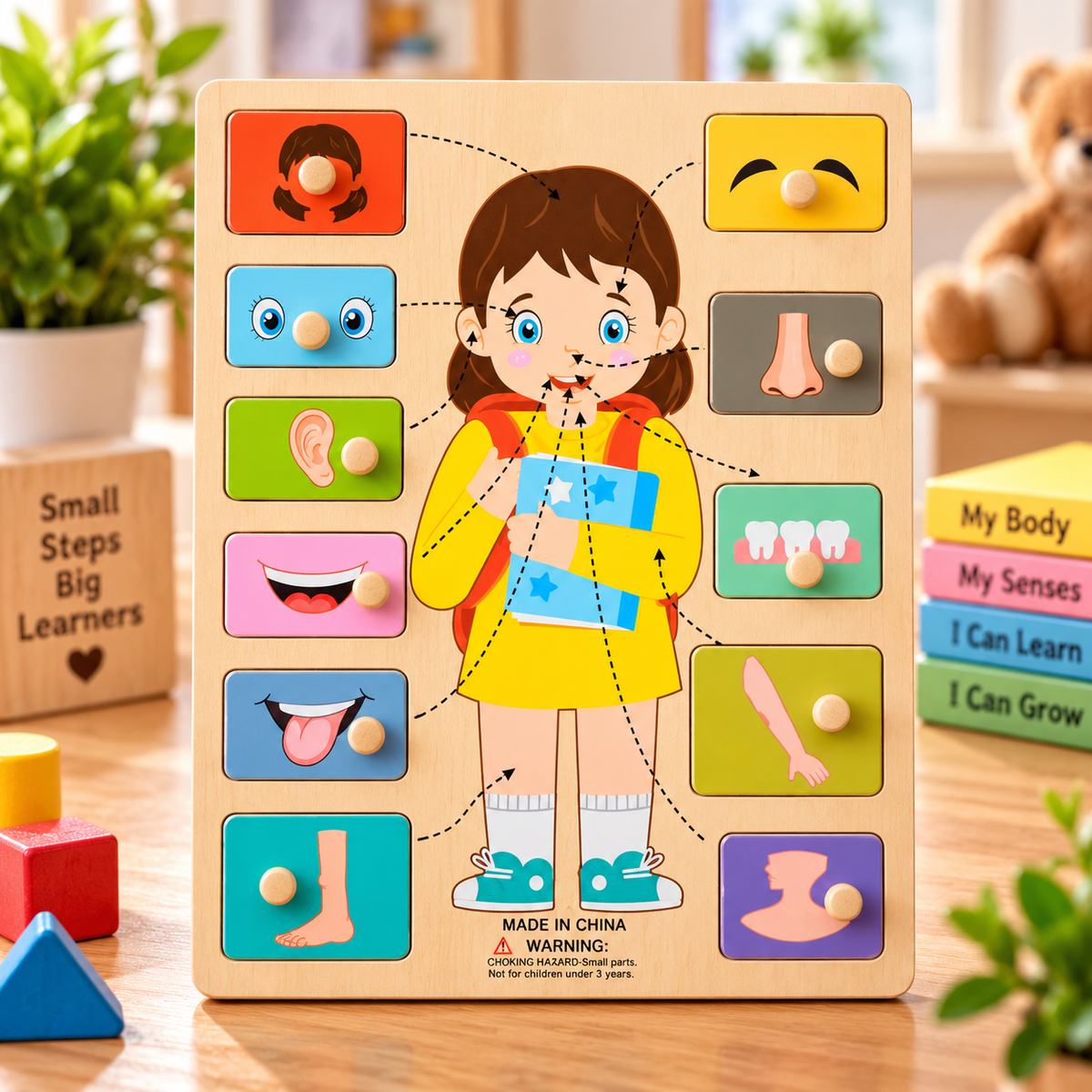 Wooden My Body Parts Learning Puzzle for Kids – Educational Matching Board with Easy-Grip Knobs
