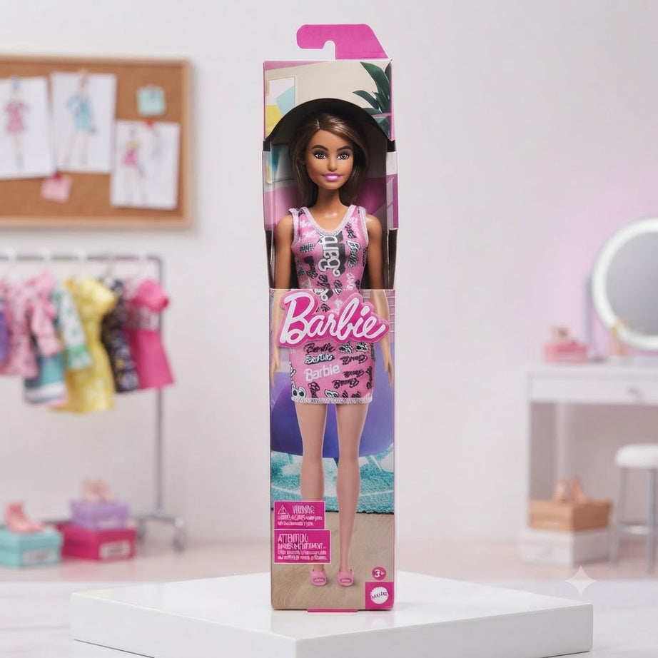 Barbie Mattel Fashion Doll with Pink Patterned Dress