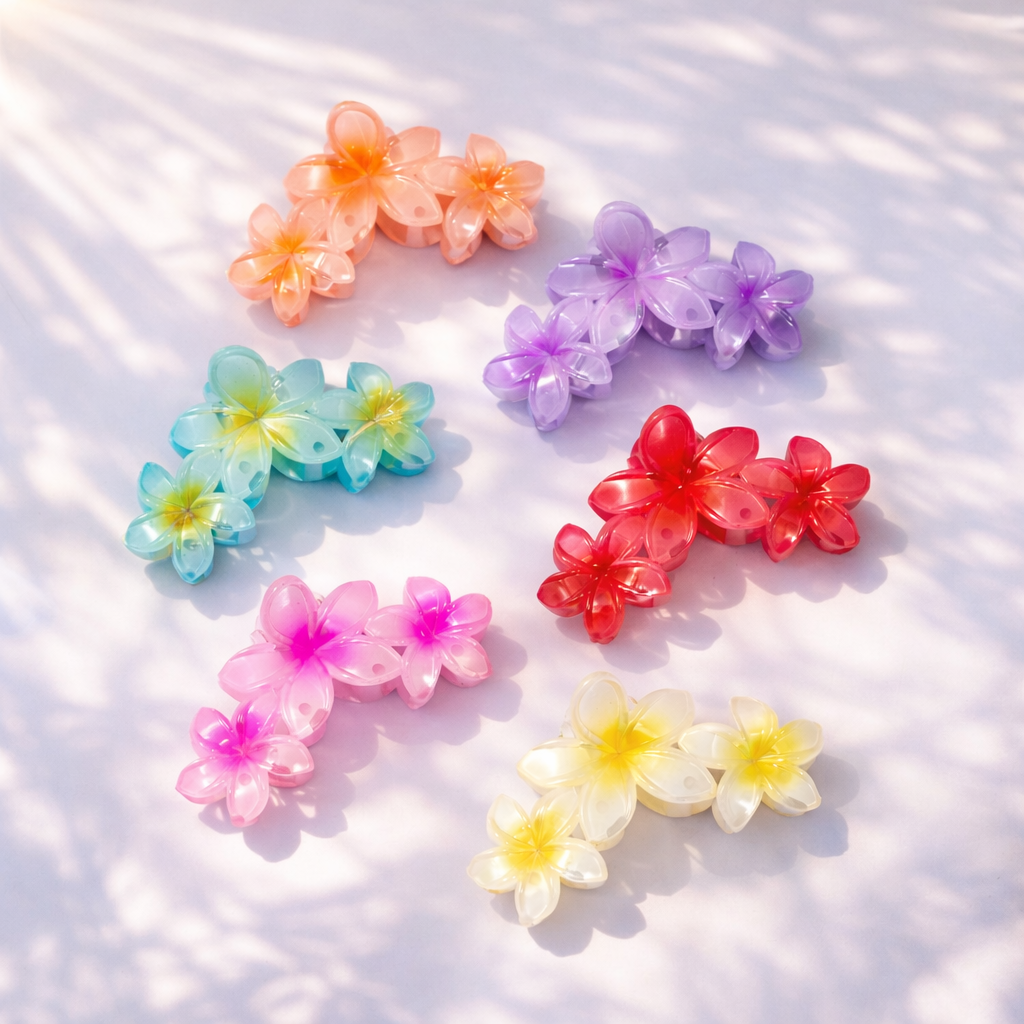 🌸 Hawaii Hair Claw Clips 🌈 | Glossy Flower Design Stylish Hair Accessories (Random Colour)