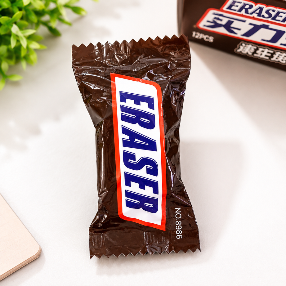 Novelty chocolate bar eraser