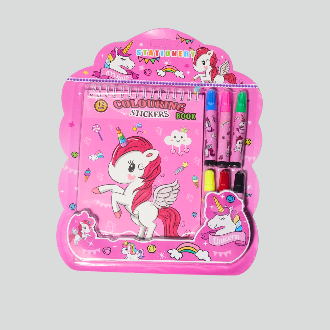 Kidsbestie- Coloring Stationery Sticker Book with Six Sketch Pens