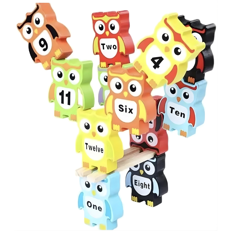 🦉 Wooden Owl Balancing Stacking Blocks – Educational Baby Toy (Multicolor)
