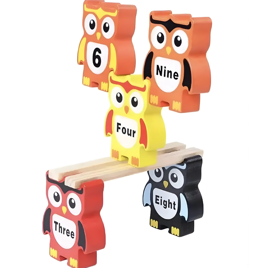 🦉 Wooden Owl Balancing Stacking Blocks – Educational Baby Toy (Multicolor)
