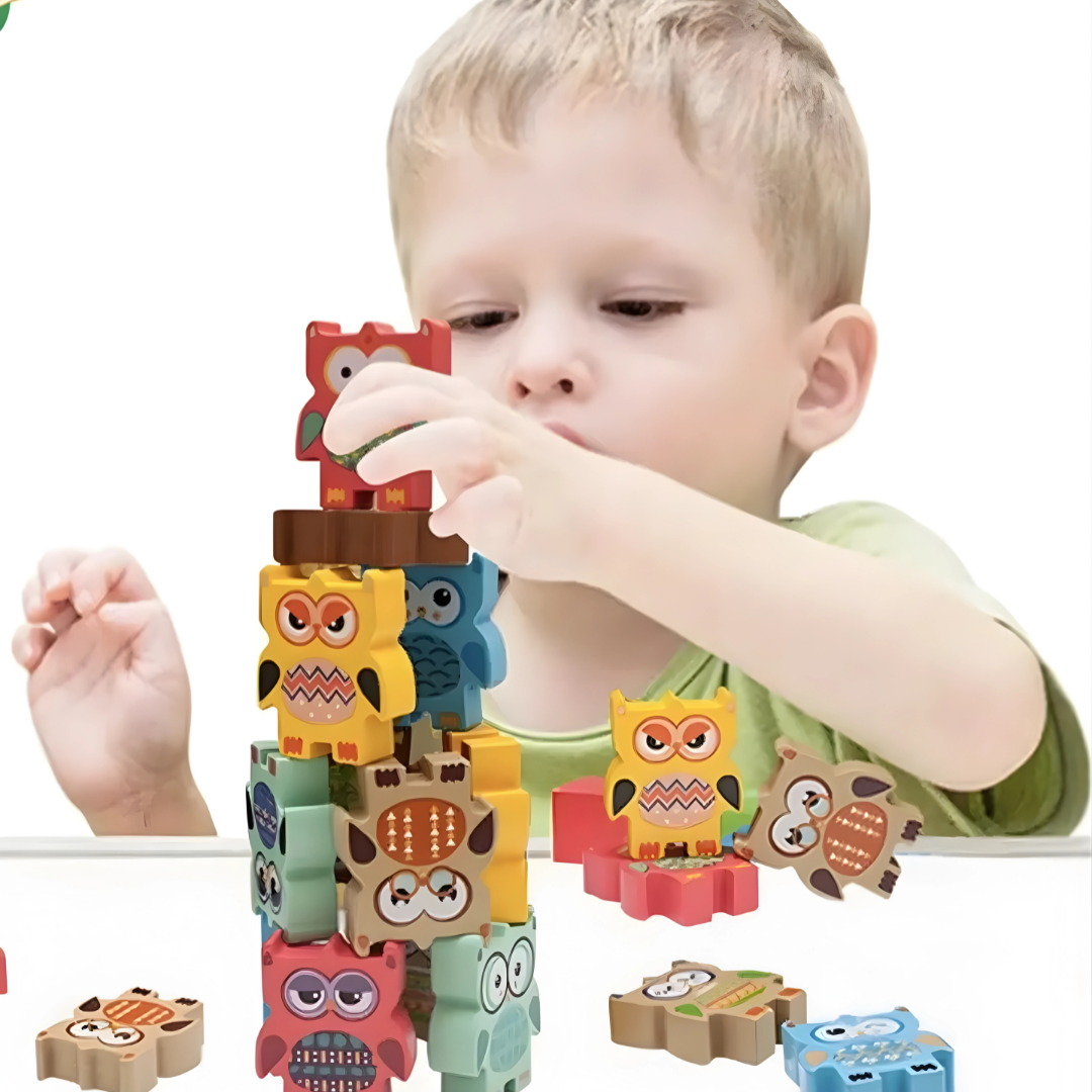 🦉 Wooden Owl Balancing Stacking Blocks – Educational Baby Toy (Multicolor)