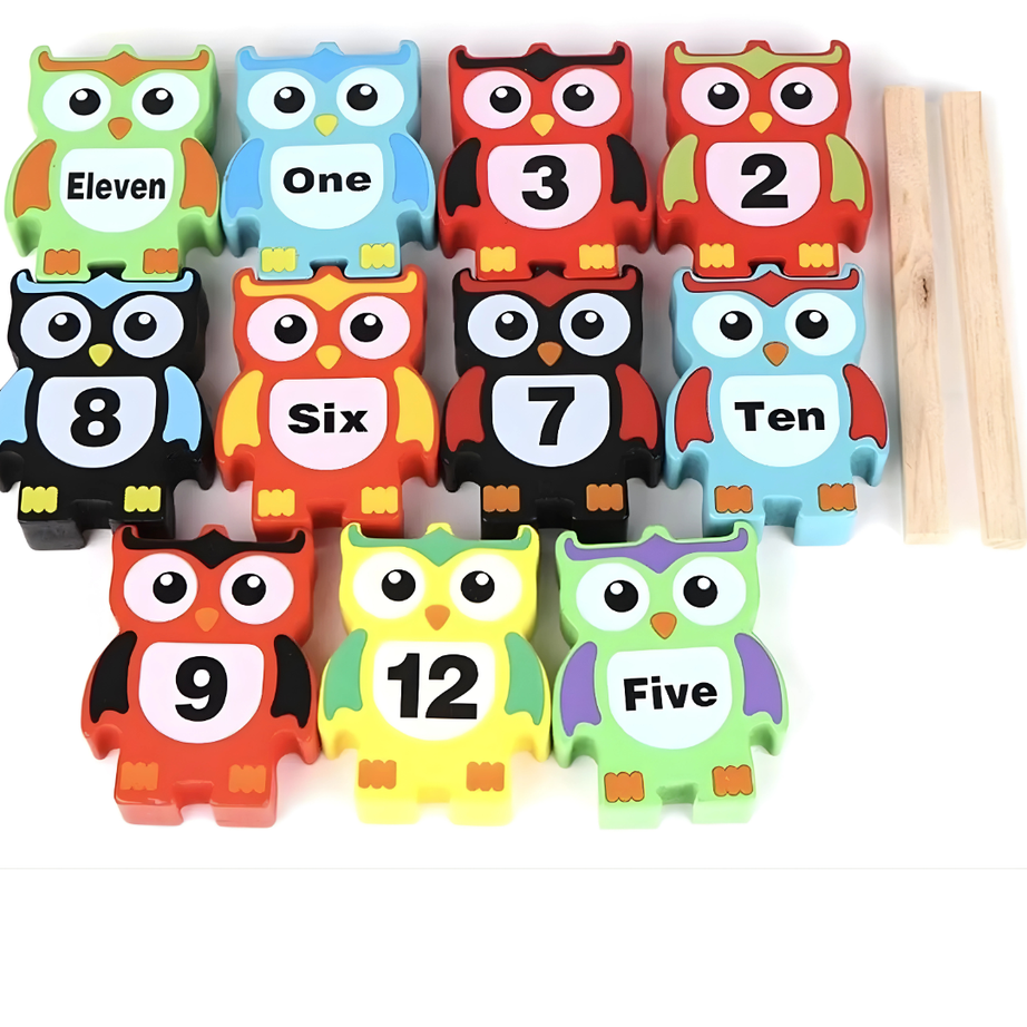 🦉 Wooden Owl Balancing Stacking Blocks – Educational Baby Toy (Multicolor)