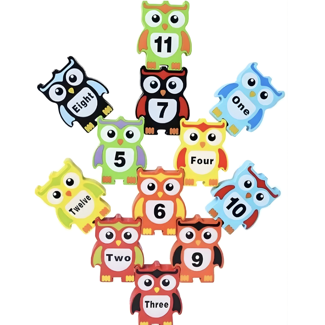 🦉 Wooden Owl Balancing Stacking Blocks – Educational Baby Toy (Multicolor)
