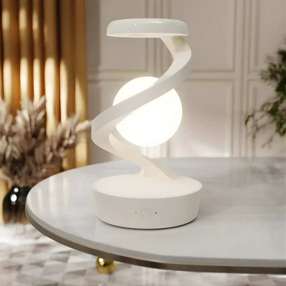 ✨ Rotating Suspension LED Table Lamp with Wireless Charger – 360° Floating RGB Magnetic Night Light (White)