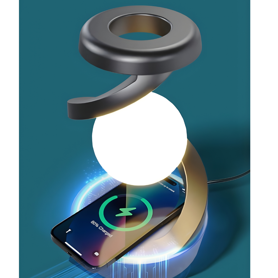 ✨ Rotating Suspension LED Table Lamp with Wireless Charger – 360° Floating RGB Magnetic Night Light (White)