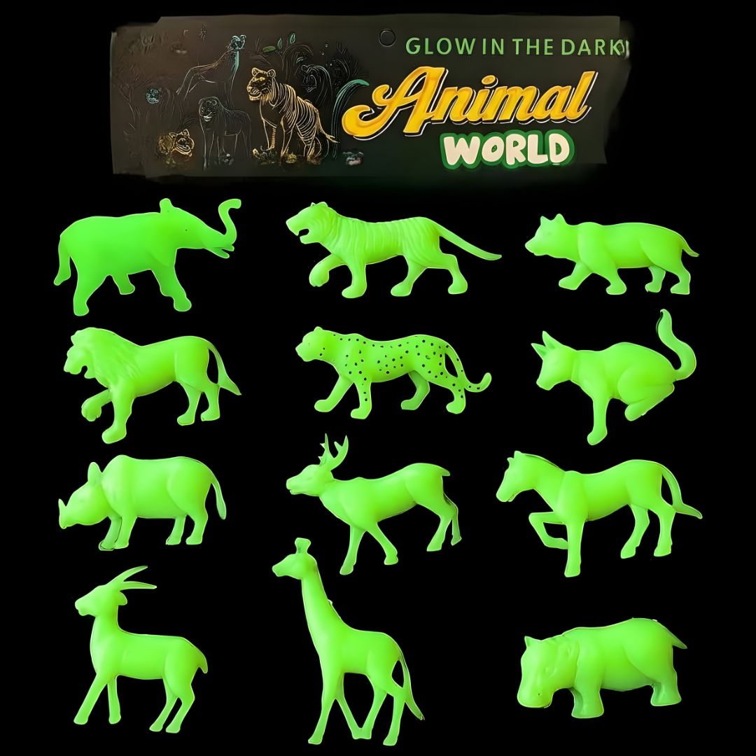 ✨ Glow Safari Night – Glow in the Dark Animal Figures (12 pcs) ✨🐘