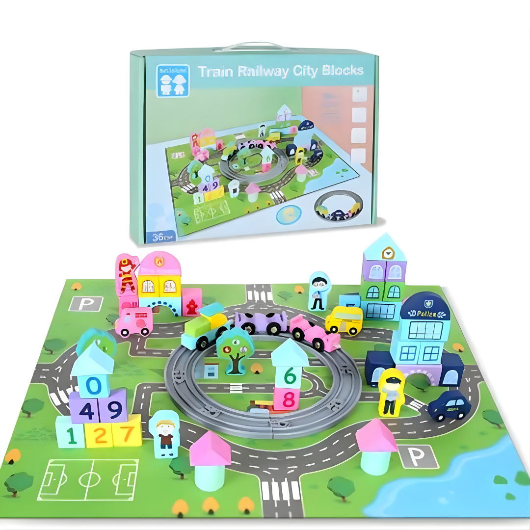 🚂 Train Railway City Blocks – 56 Pcs Creative Building Set for Kids 🏙️