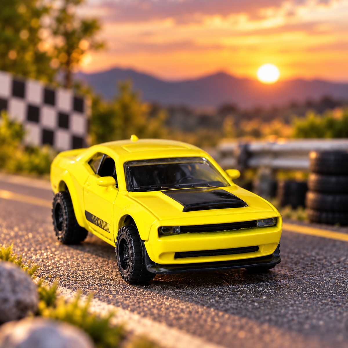 Detsky Win Diz Yellow 1:64 Die-Cast Muscle Car Toy – Metal Collectible Car for Kids 3+