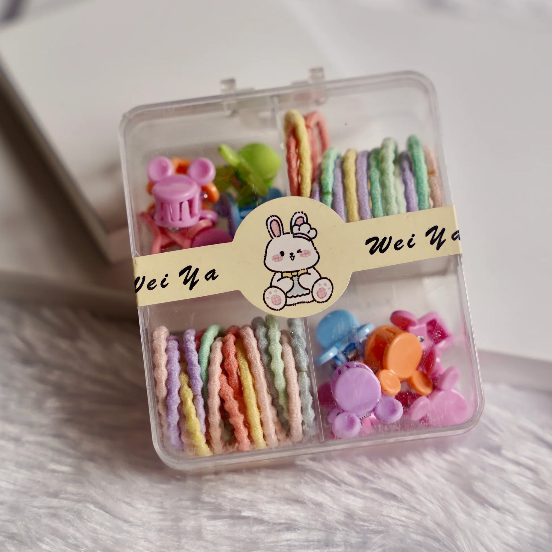 🎀🌸 Cute Pastel Hair Accessory Gift Box for Girls | Mini Clips & Rubber Bands Set (Random design)