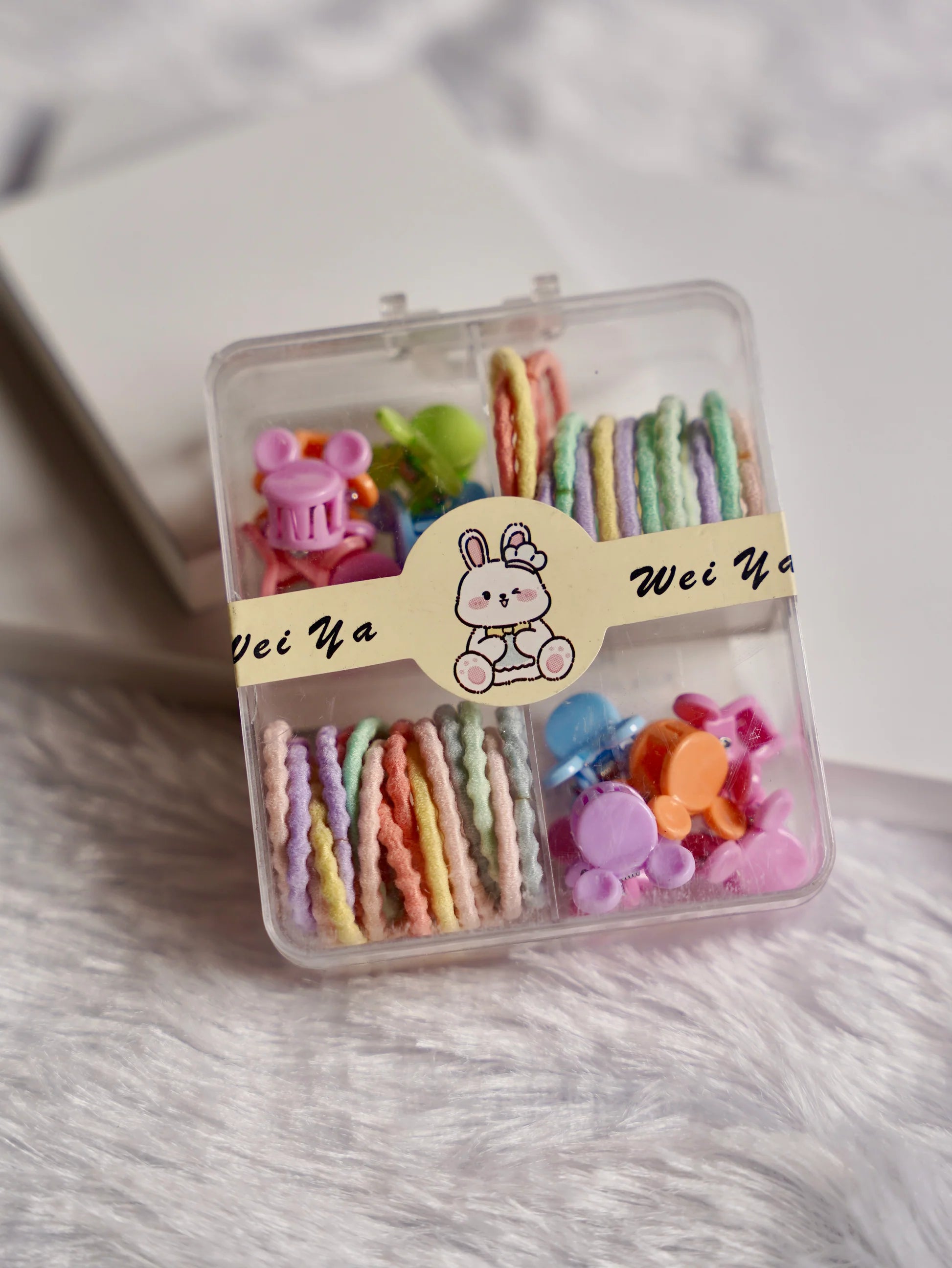 🎀🌸 Cute Pastel Hair Accessory Gift Box for Girls | Mini Clips & Rubber Bands Set (Random design)
