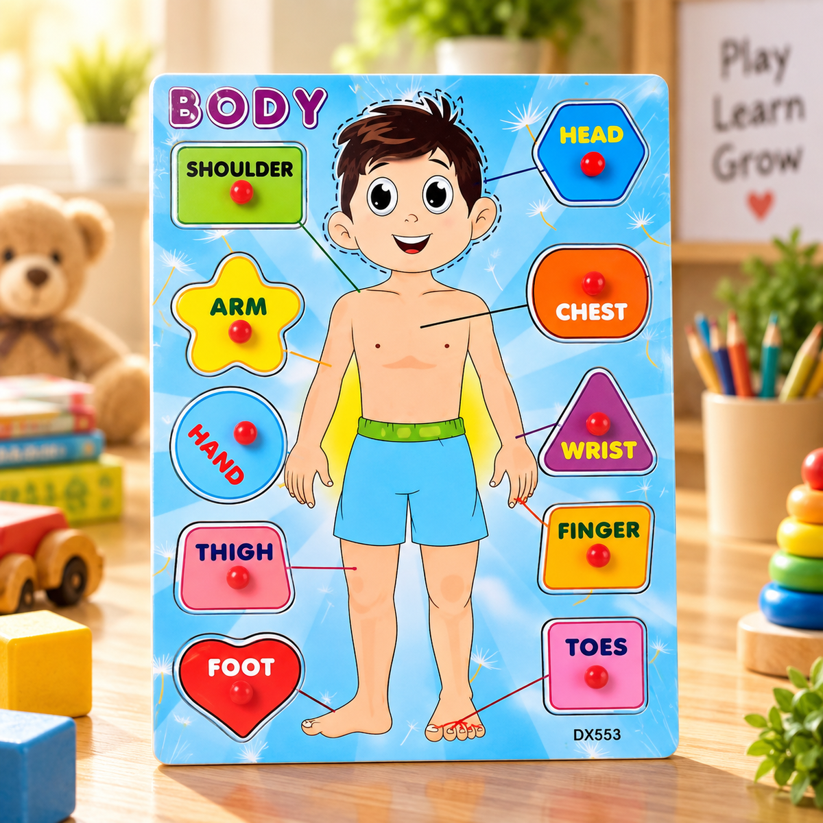 Wooden Human Body Parts Knob Puzzle for Kids – Body Recognition & Early Learning Educational Puzzle