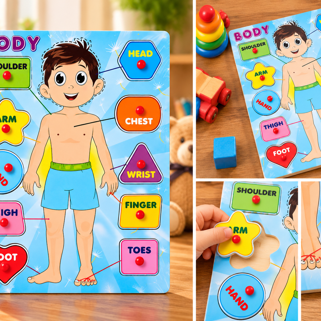 Wooden Human Body Parts Knob Puzzle for Kids – Body Recognition & Early Learning Educational Puzzle
