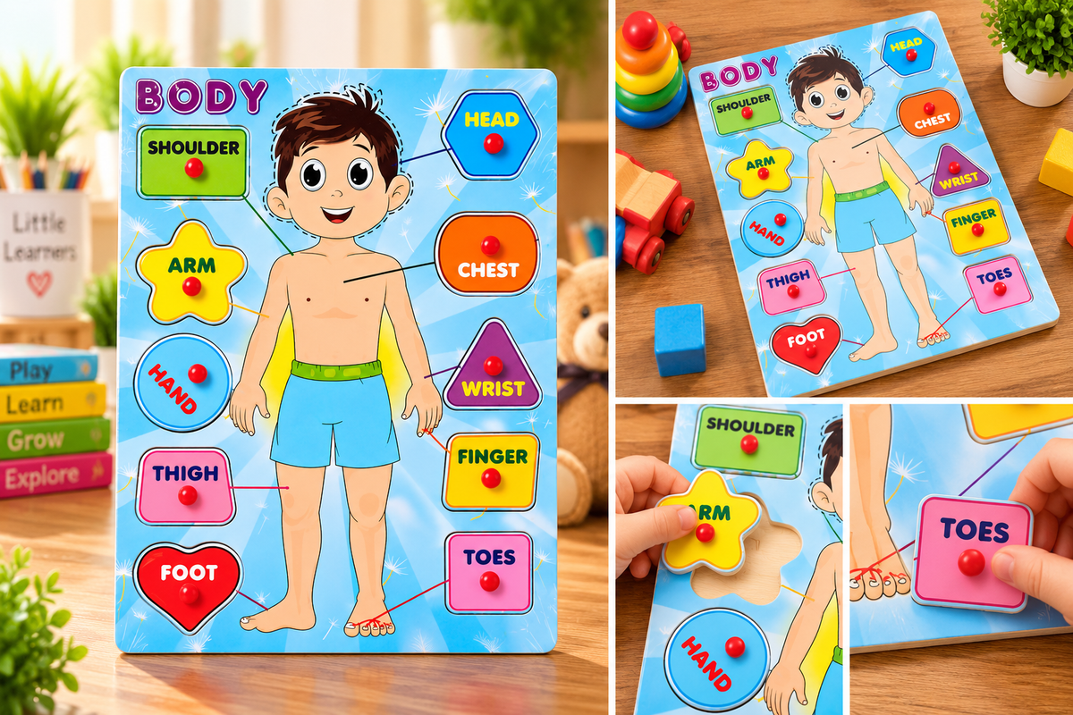 Wooden Human Body Parts Knob Puzzle for Kids – Body Recognition & Early Learning Educational Puzzle